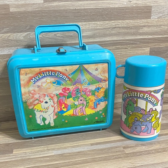 My Little Pony Blue vintage 80s blue Pink Lunchbox Set pastel colors - Picture 7 of 13